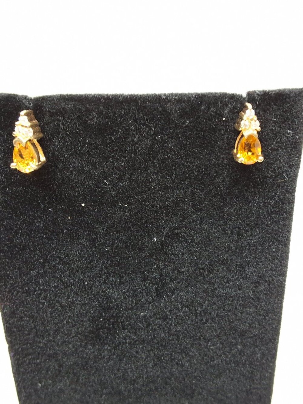 Vintage Natural Citrine with 3 Natural Diamond Earrings Solid 14kt Yellow Gold